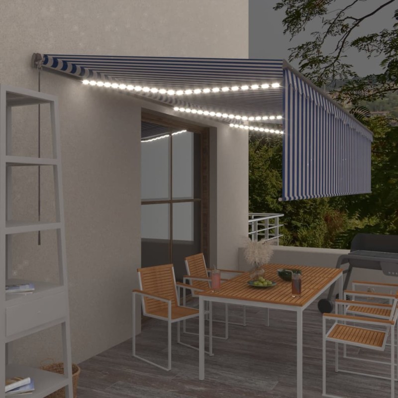vidaXL Markise Manuell Einziehbar mit Rollo & LED 6x3 m Blau & Weiß vidaXL Markise Manuell Einziehbar mit Rollo & LED 6x3 m Blau & Weiß