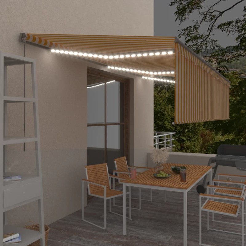 vidaXL Markise Manuell Einziehbar mit Rollo & LED 6x3 m Gelb & Weiß vidaXL Markise Manuell Einziehbar mit Rollo & LED 6x3 m Gelb & Weiß