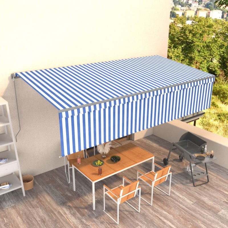 vidaXL Markise Manuell Einziehbar mit Rollo 6x3 m Blau & Weiß vidaXL Markise Manuell Einziehbar mit Rollo 6x3 m Blau & Weiß