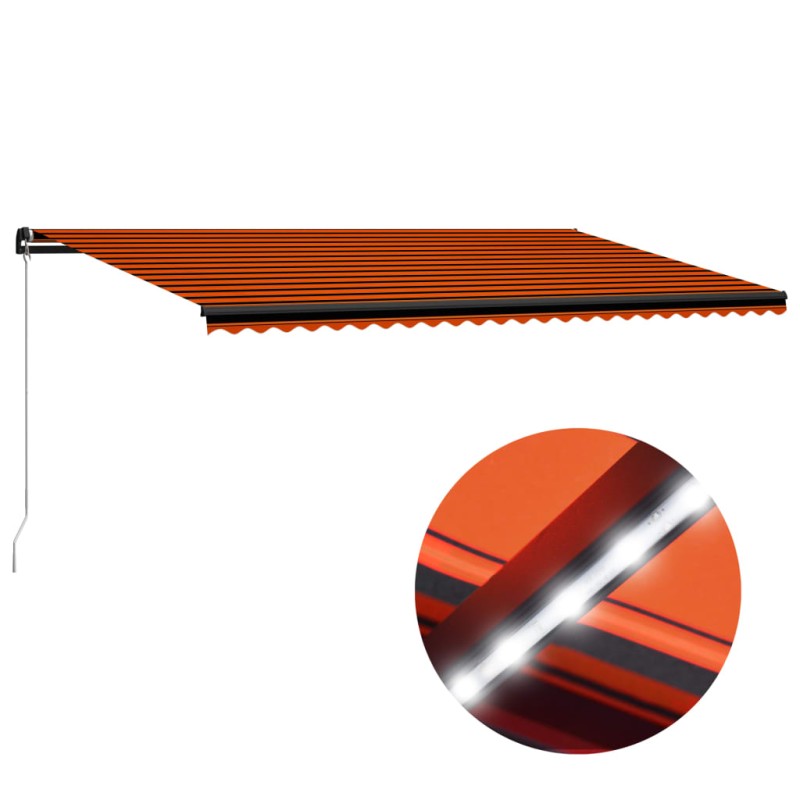 vidaXL Markise Manuell Einziehbar mit LED 600x300 cm Orange & Braun vidaXL Markise Manuell Einziehbar mit LED 600x300 cm Orange & Braun