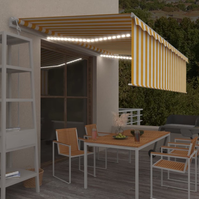vidaXL Markise Automatisch mit Rollo LED Windsensor 5x3m Gelb & Weiß vidaXL Markise Automatisch mit Rollo LED Windsensor 5x3m Gelb & Weiß