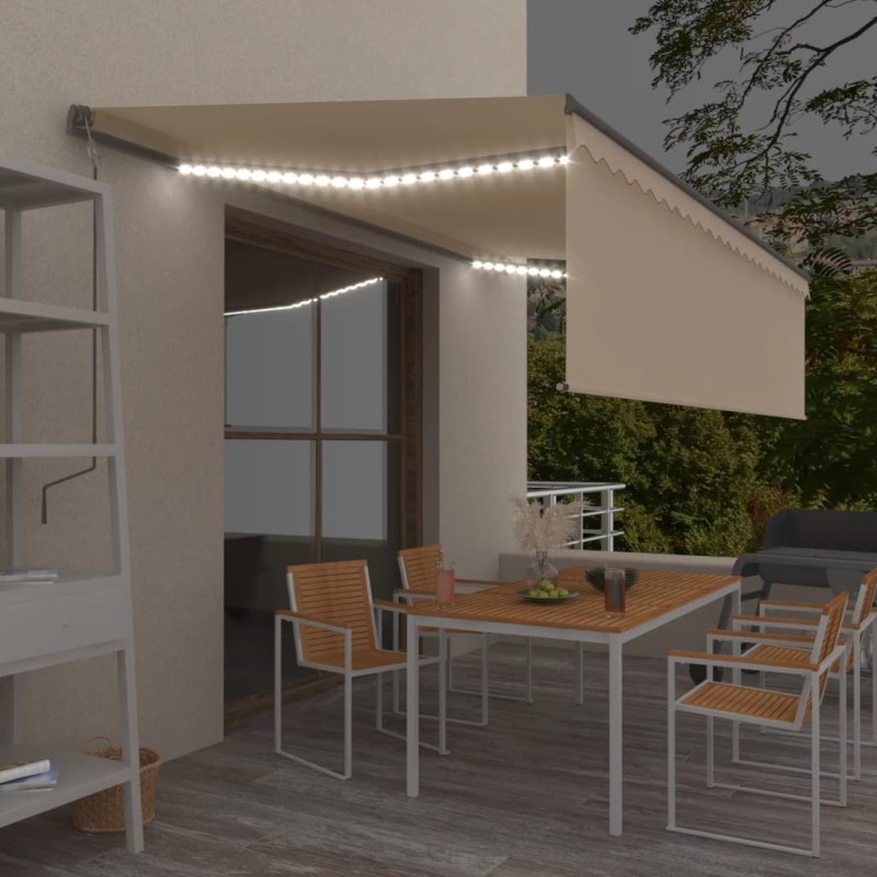 vidaXL Markise Manuell Einziehbar mit Rollo & LED 5x3 m Creme vidaXL Markise Manuell Einziehbar mit Rollo & LED 5x3 m Creme