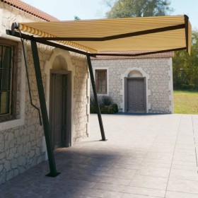 vidaXL Markise Manuell Einziehbar mit Pfosten 4,5x3 m Gelb Weiß