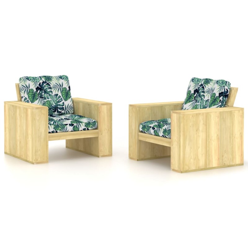 vidaXL Gartenstühle 2 Stk. Kissen mit Pflanzen-Motiven Kiefernholz vidaXL Gartenstühle 2 Stk. Kissen mit Pflanzen-Motiven Kiefernholz