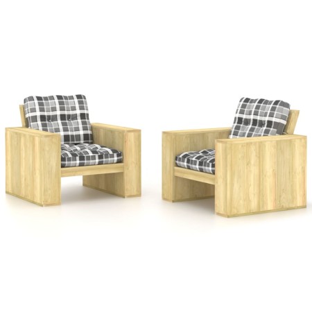 vidaXL Gartenstühle 2 Stk. Kissen mit Tartan-Muster Kiefernholz
