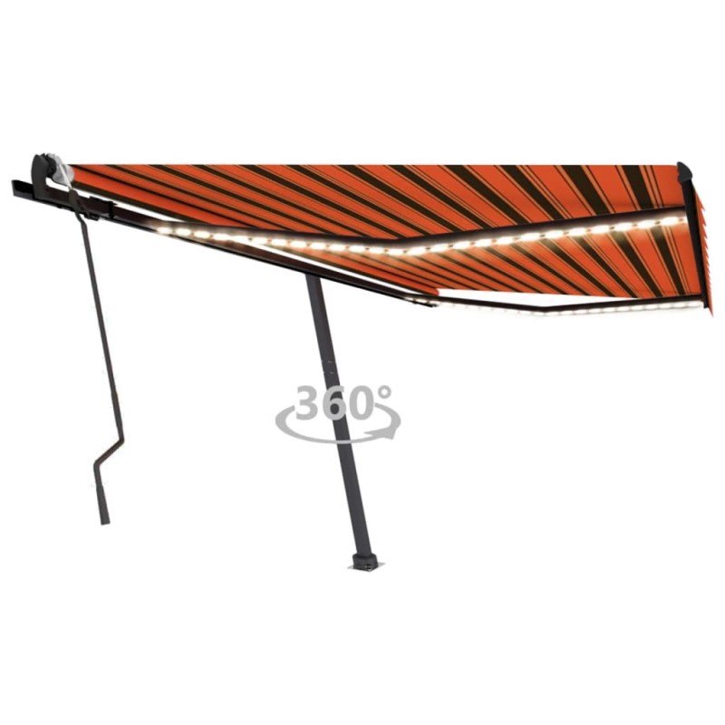 vidaXL Markise Manuell Einziehbar mit LED 400x300 cm Orange und Braun vidaXL Markise Manuell Einziehbar mit LED 400x300 cm Orange und Braun