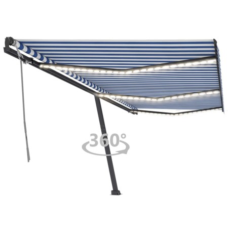 vidaXL Markise Manuell Einziehbar mit LED 600x300 cm Blau und Weiß