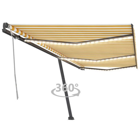 vidaXL Markise Manuell Einziehbar mit LED 600x300 cm Gelb Weiß