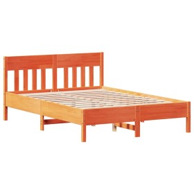 vidaXL Massivholzbett ohne Matratze Wachsbraun 135x190 cm Kiefernholz