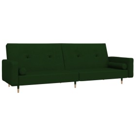 vidaXL Schlafsofa 2-Sitzer mit 2 Kissen Dunkelgrün Samt