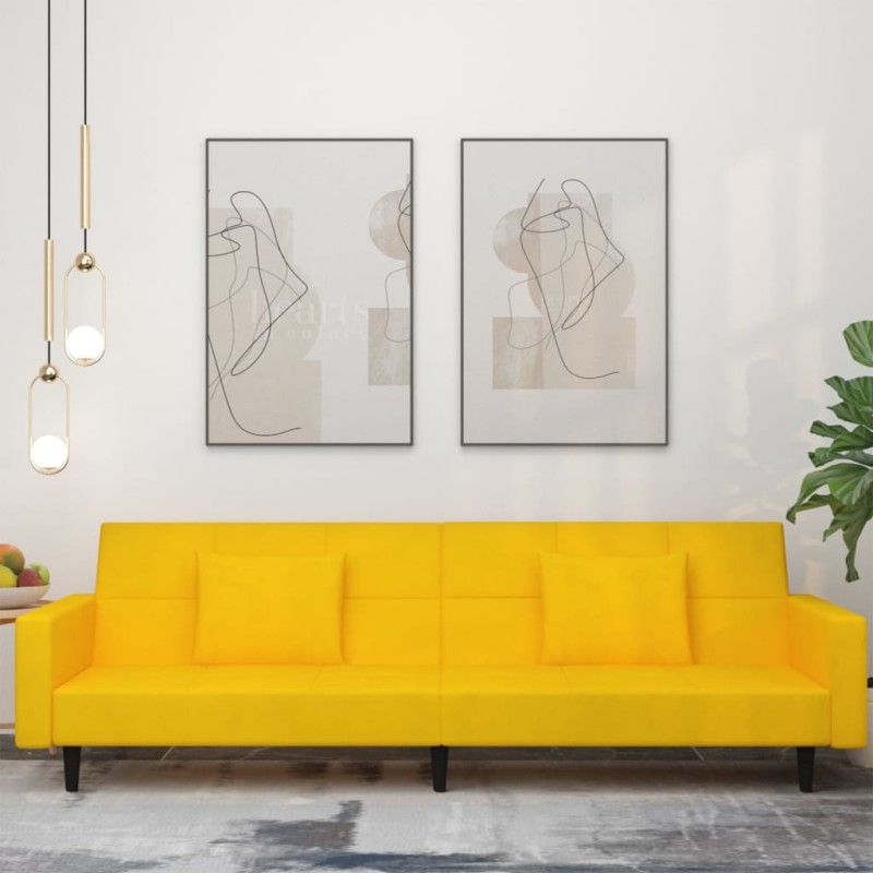 vidaXL Schlafsofa 2-Sitzer mit 2 Kissen Gelb Samt vidaXL Schlafsofa 2-Sitzer mit 2 Kissen Gelb Samt