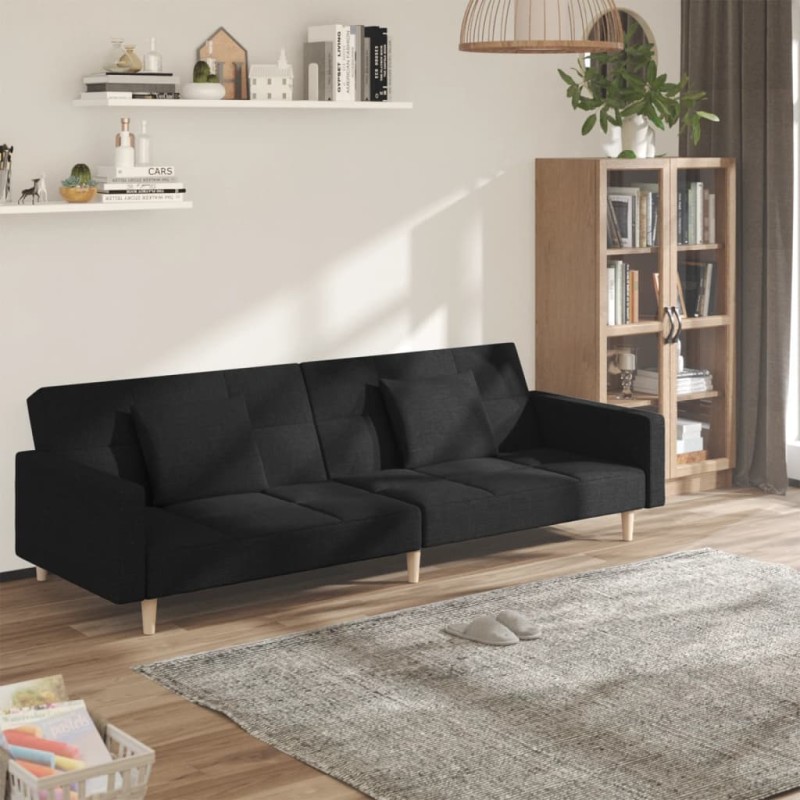 vidaXL Schlafsofa 2-Sitzer mit 2 Kissen Schwarz Stoff vidaXL Schlafsofa 2-Sitzer mit 2 Kissen Schwarz Stoff