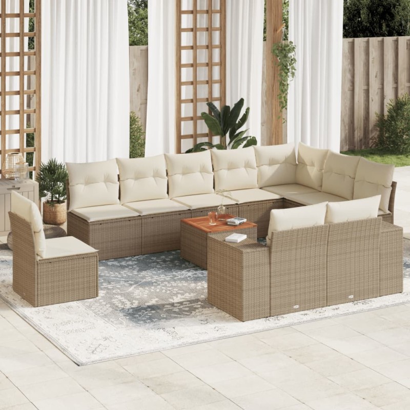 vidaXL 11-tlg. Garten-Sofagarnitur mit Kissen Beige Poly Rattan vidaXL 11-tlg. Garten-Sofagarnitur mit Kissen Beige Poly Rattan