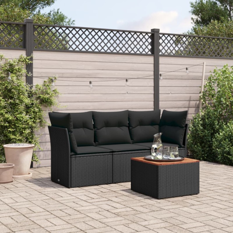 vidaXL 4-tlg. Garten-Sofagarnitur mit Kissen Schwarz Poly Rattan vidaXL 4-tlg. Garten-Sofagarnitur mit Kissen Schwarz Poly Rattan