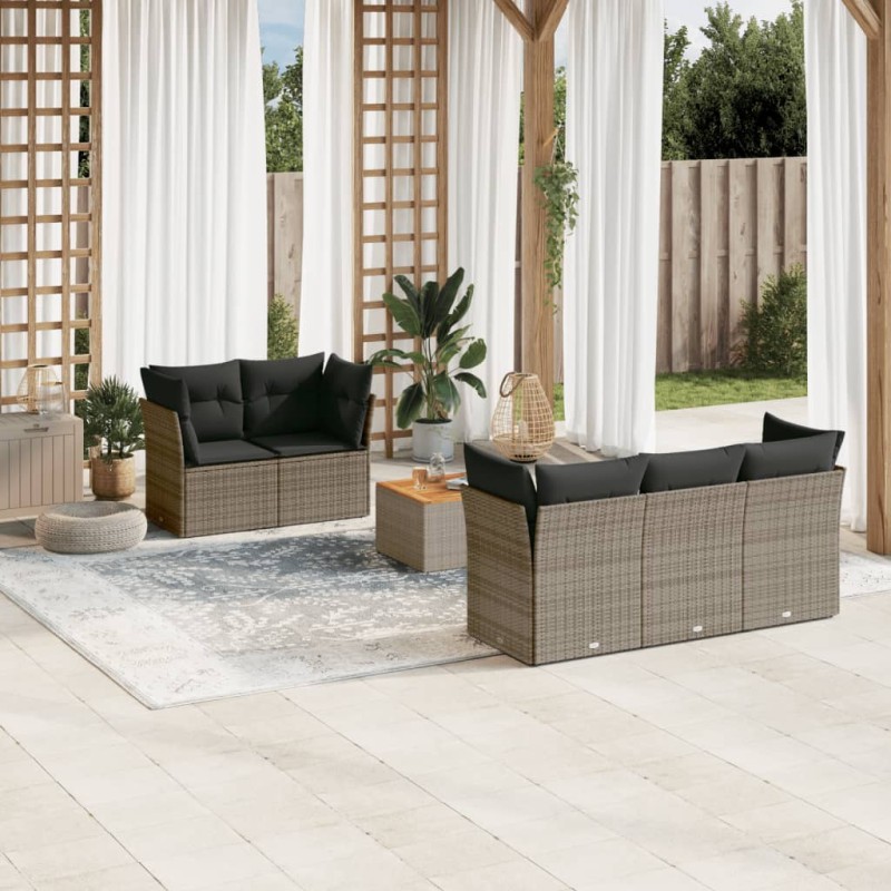 vidaXL 6-tlg. Garten-Sofagarnitur mit Kissen Grau Poly Rattan vidaXL 6-tlg. Garten-Sofagarnitur mit Kissen Grau Poly Rattan