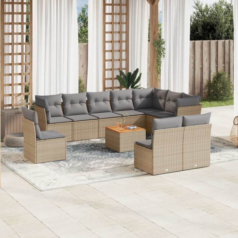 vidaXL 11-tlg. Garten-Sofagarnitur mit Kissen Beige Poly Rattan vidaXL 11-tlg. Garten-Sofagarnitur mit Kissen Beige Poly Rattan