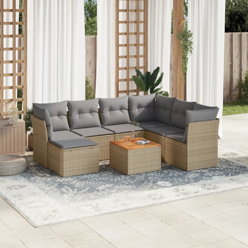 vidaXL 8-tlg. Garten-Sofagarnitur mit Kissen Beige Poly Rattan vidaXL 8-tlg. Garten-Sofagarnitur mit Kissen Beige Poly Rattan