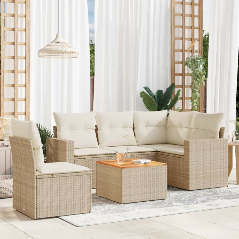 vidaXL 6-tlg. Garten-Sofagarnitur mit Kissen Beige Poly Rattan vidaXL 6-tlg. Garten-Sofagarnitur mit Kissen Beige Poly Rattan
