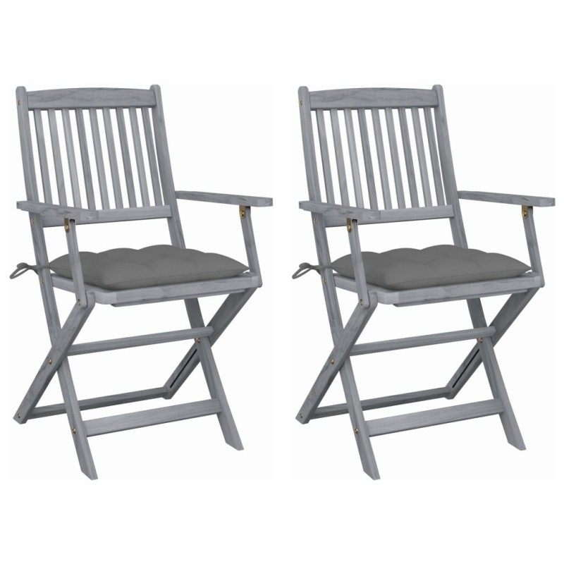 vidaXL Klappbare Gartenstühle 2 Stk. mit Kissen Massivholz Akazie vidaXL Klappbare Gartenstühle 2 Stk. mit Kissen Massivholz Akazie