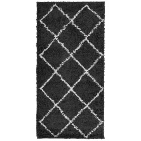vidaXL Teppich Shaggy Hochflor Modern Schwarz und Creme 100x200 cm