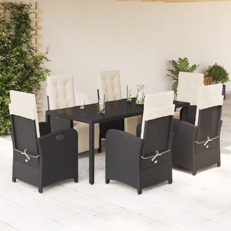 vidaXL 7-tlg. Garten-Essgruppe mit Kissen Schwarz Poly Rattan vidaXL 7-tlg. Garten-Essgruppe mit Kissen Schwarz Poly Rattan