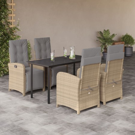 vidaXL 5-tlg. Garten-Essgruppe mit Kissen Beige Poly Rattan