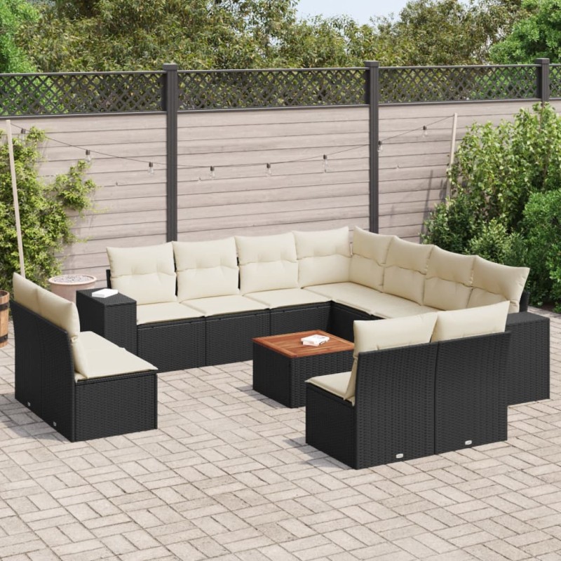 vidaXL 12-tlg. Garten-Sofagarnitur mit Kissen Schwarz Poly Rattan vidaXL 12-tlg. Garten-Sofagarnitur mit Kissen Schwarz Poly Rattan