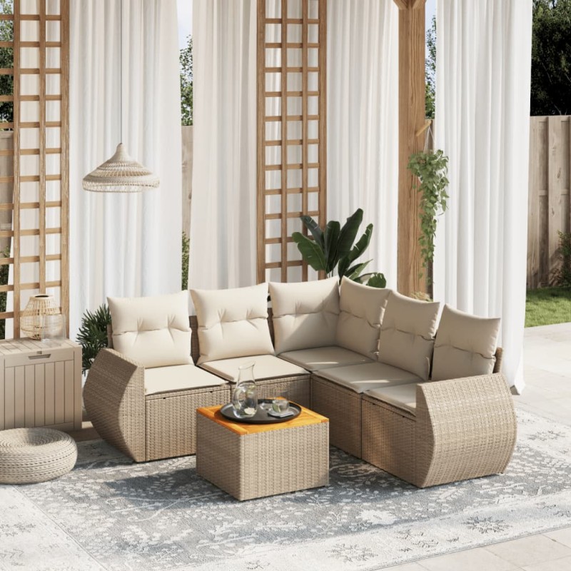 vidaXL 6-tlg. Garten-Sofagarnitur mit Kissen Beige Poly Rattan vidaXL 6-tlg. Garten-Sofagarnitur mit Kissen Beige Poly Rattan