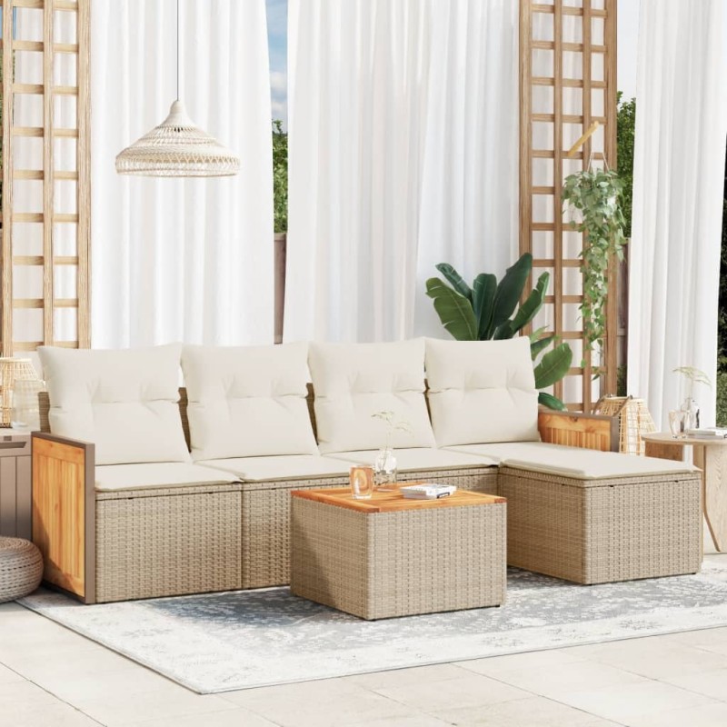 vidaXL 6-tlg. Garten-Sofagarnitur mit Kissen Beige Poly Rattan vidaXL 6-tlg. Garten-Sofagarnitur mit Kissen Beige Poly Rattan