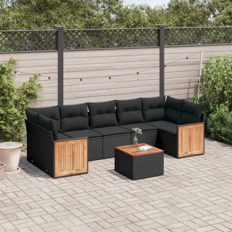 vidaXL 8-tlg. Garten-Sofagarnitur mit Kissen Schwarz Poly Rattan vidaXL 8-tlg. Garten-Sofagarnitur mit Kissen Schwarz Poly Rattan