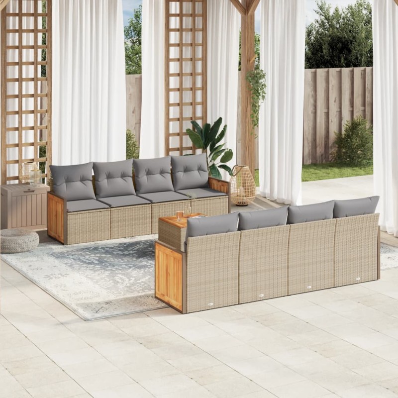 vidaXL 9-tlg. Garten-Sofagarnitur mit Kissen Beige Poly Rattan vidaXL 9-tlg. Garten-Sofagarnitur mit Kissen Beige Poly Rattan