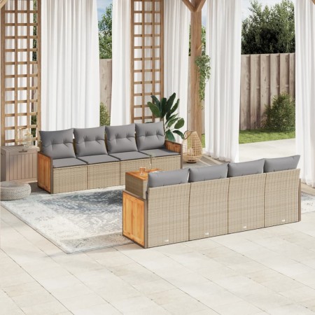 vidaXL 9-tlg. Garten-Sofagarnitur mit Kissen Beige Poly Rattan