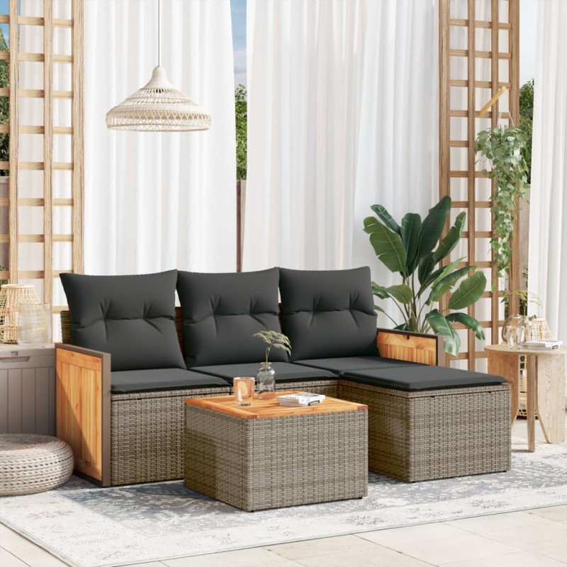 vidaXL 5-tlg. Garten-Sofagarnitur mit Kissen Grau Poly Rattan vidaXL 5-tlg. Garten-Sofagarnitur mit Kissen Grau Poly Rattan