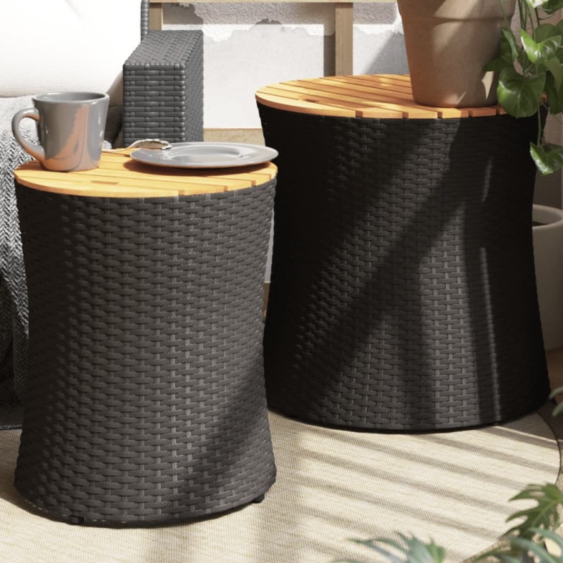 vidaXL Garten-Beistelltische 2 Stk. mit Holzplatte Schwarz Poly Rattan vidaXL Garten-Beistelltische 2 Stk. mit Holzplatte Schwarz Poly Rattan