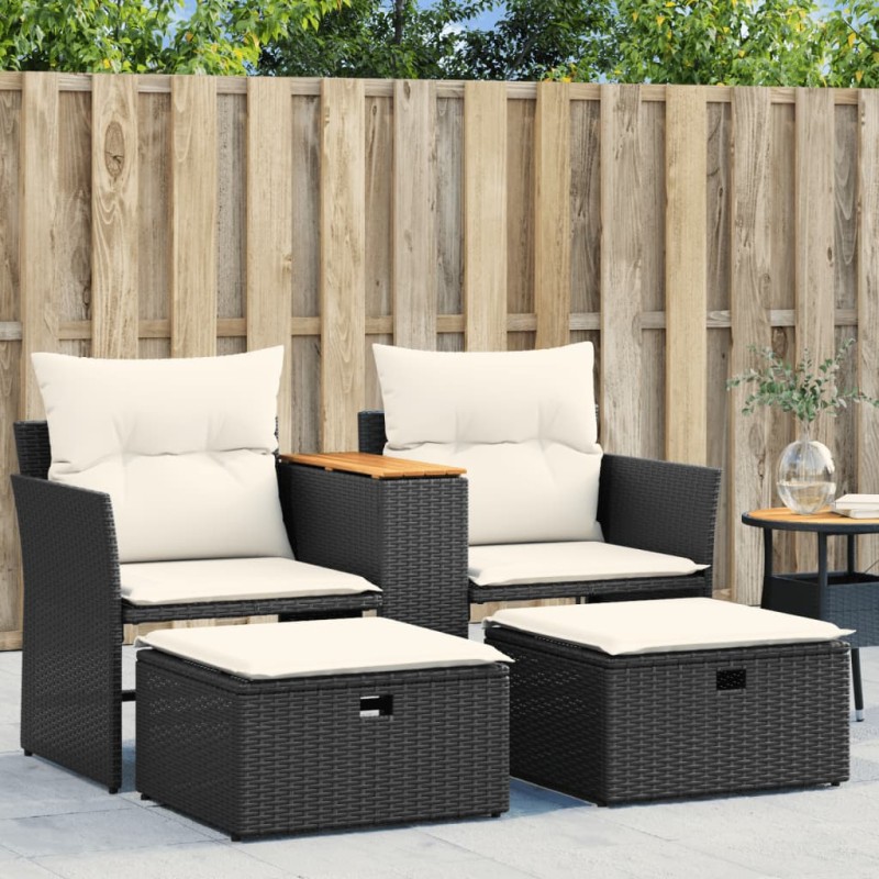 vidaXL Gartensofa 2-Sitzer mit Hockern Schwarz Poly Rattan vidaXL Gartensofa 2-Sitzer mit Hockern Schwarz Poly Rattan