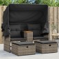 vidaXL Gartensofa 2-Sitzer mit Dach und Hockern Grau Poly Rattan vidaXL Gartensofa 2-Sitzer mit Dach und Hockern Grau Poly Rattan