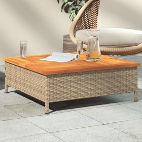 vidaXL Gartentisch Beige 70x70x25 cm Rattan und Akazienholz