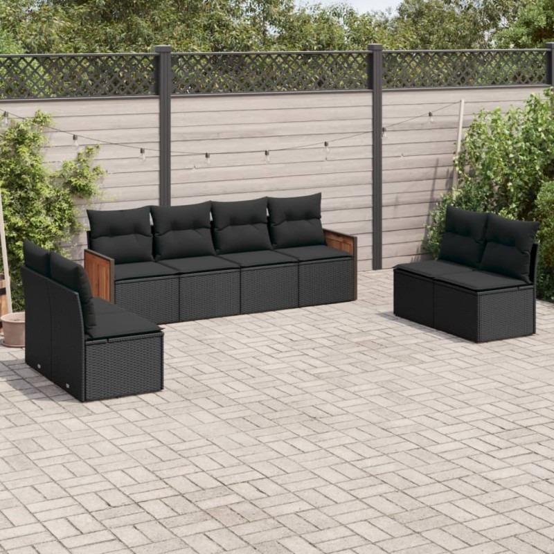 vidaXL 8-tlg. Garten-Sofagarnitur mit Kissen Schwarz Poly Rattan vidaXL 8-tlg. Garten-Sofagarnitur mit Kissen Schwarz Poly Rattan