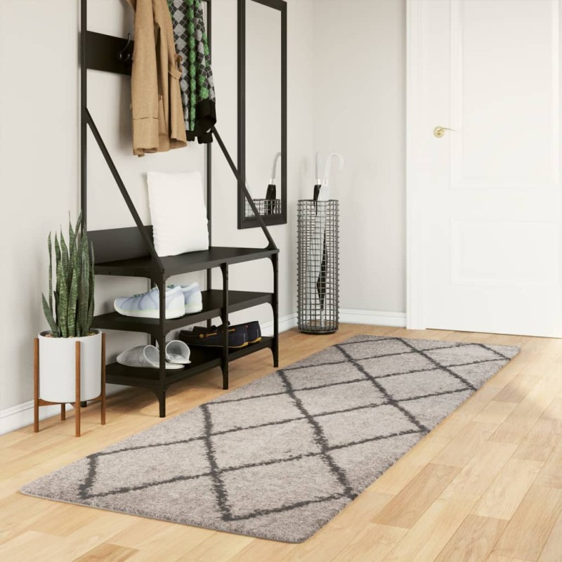 vidaXL Teppich Shaggy Hochflor Modern Beige und Anthrazit 80x250 cm vidaXL Teppich Shaggy Hochflor Modern Beige und Anthrazit 80x250 cm