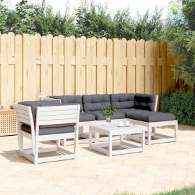 vidaXL 5-tlg. Garten-Lounge-Set mit Kissen Weiß Massivholz Kiefer