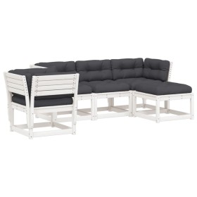 vidaXL 5-tlg. Garten-Lounge-Set mit Kissen Weiß Massivholz Kiefer