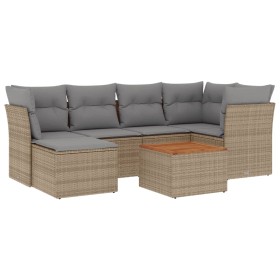 vidaXL 7-tlg. Garten-Sofagarnitur mit Kissen Beige Poly Rattan