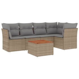 vidaXL 6-tlg. Garten-Sofagarnitur mit Kissen Beige Poly Rattan
