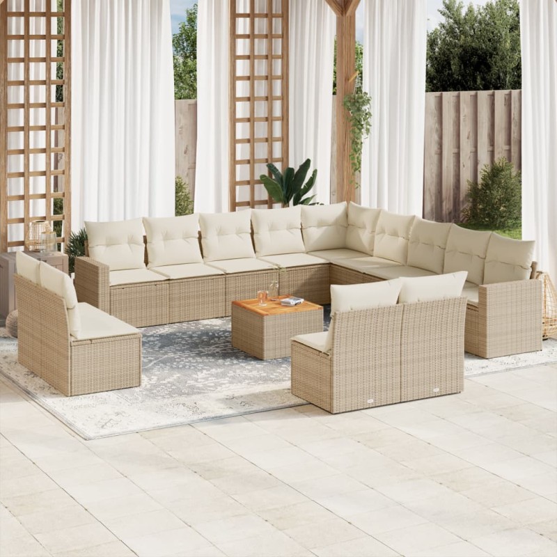 vidaXL 14-tlg. Garten-Sofagarnitur mit Kissen Beige Poly Rattan vidaXL 14-tlg. Garten-Sofagarnitur mit Kissen Beige Poly Rattan