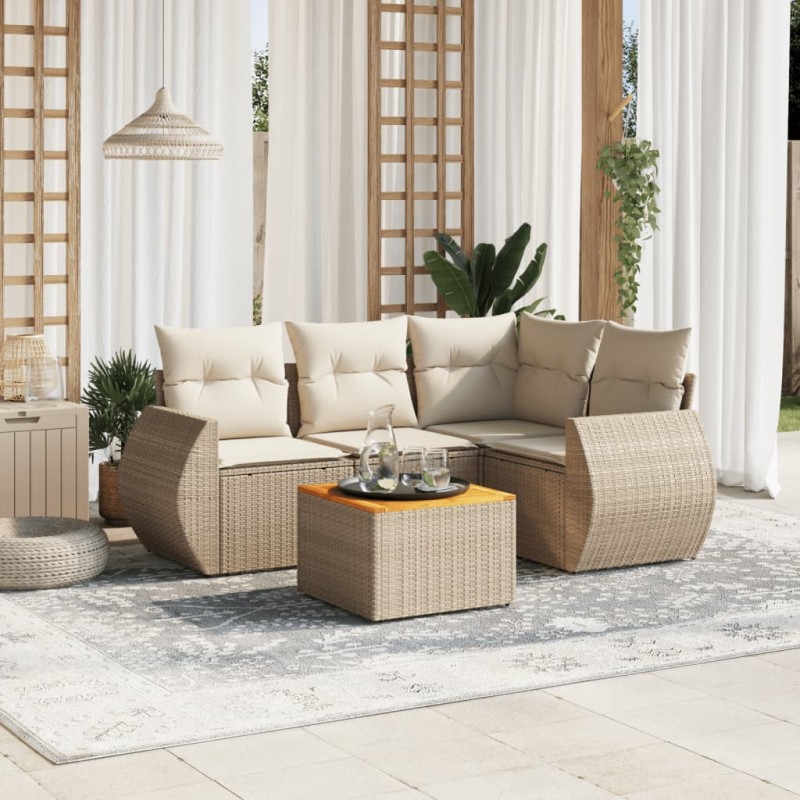 vidaXL 5-tlg. Garten-Sofagarnitur mit Kissen Beige Poly Rattan vidaXL 5-tlg. Garten-Sofagarnitur mit Kissen Beige Poly Rattan