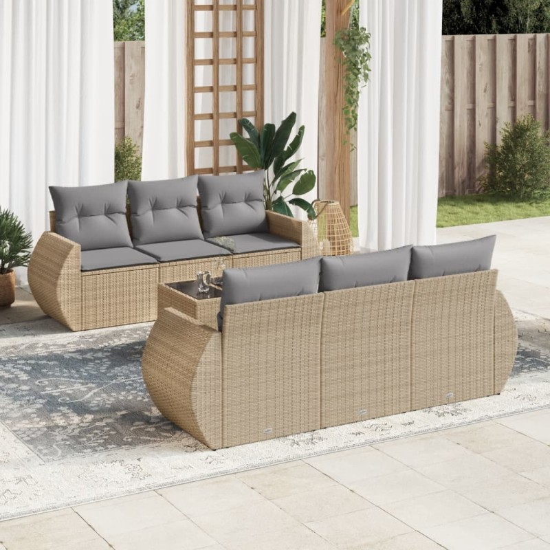 vidaXL 7-tlg. Garten-Sofagarnitur mit Kissen Beige Poly Rattan vidaXL 7-tlg. Garten-Sofagarnitur mit Kissen Beige Poly Rattan