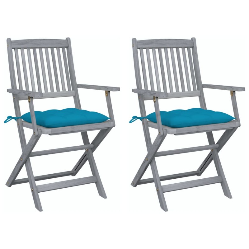 Klappbare Gartenstühle 2 Stk. mit Kissen Massivholz Akazie Klappbare Gartenstühle 2 Stk. mit Kissen Massivholz Akazie