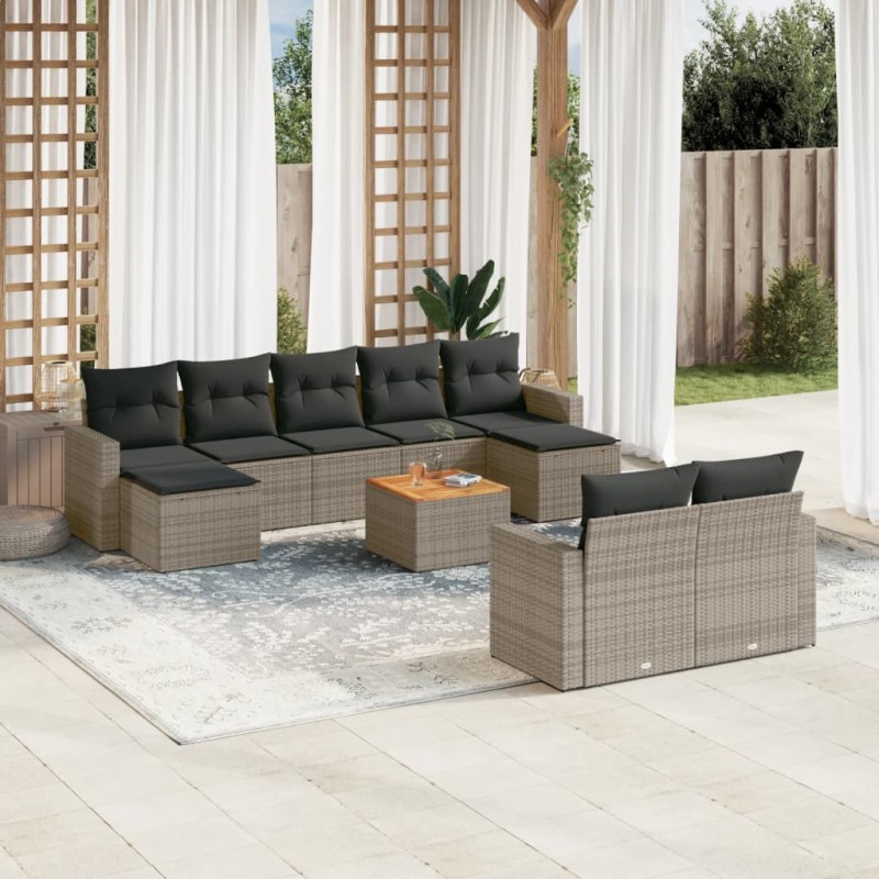 vidaXL 10-tlg. Garten-Sofagarnitur mit Kissen Grau Poly Rattan vidaXL 10-tlg. Garten-Sofagarnitur mit Kissen Grau Poly Rattan