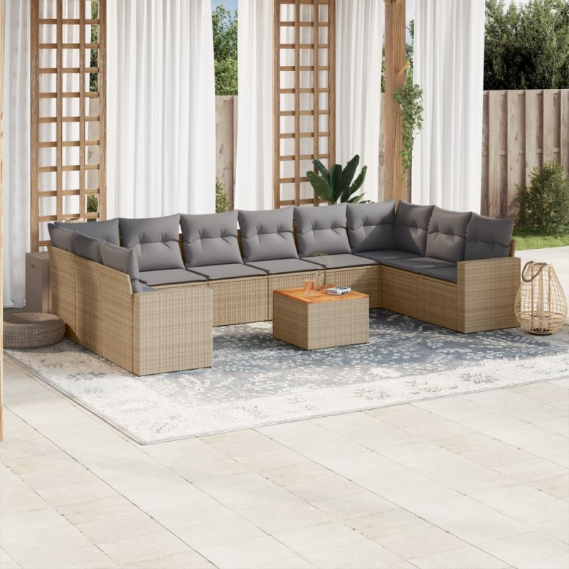 vidaXL 11-tlg. Garten-Sofagarnitur mit Kissen Beige Poly Rattan vidaXL 11-tlg. Garten-Sofagarnitur mit Kissen Beige Poly Rattan