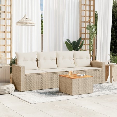 vidaXL 5-tlg. Garten-Sofagarnitur mit Kissen Beige Poly Rattan 